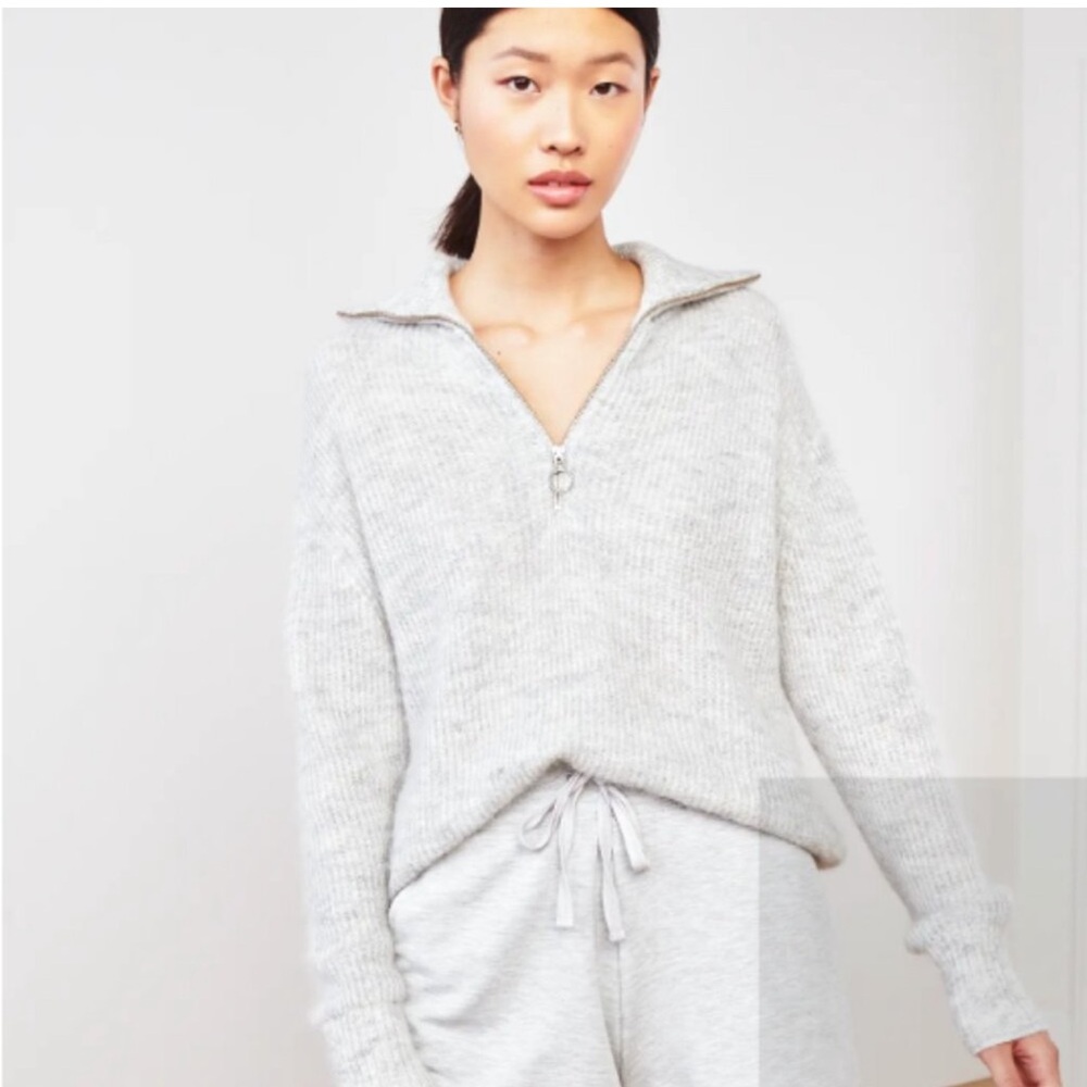Quince S grey wool and alpaca shawl collar sweater
